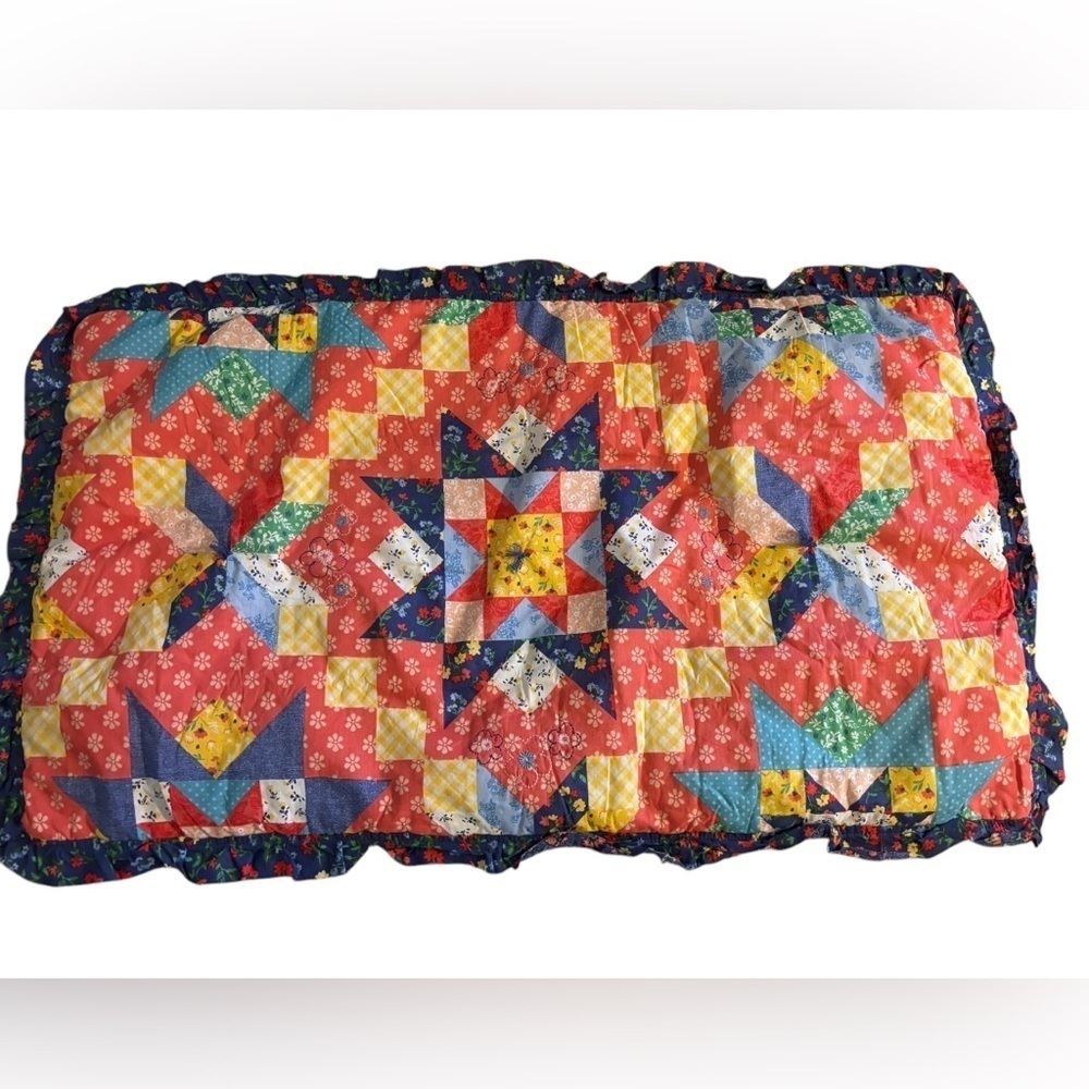 Pioneer Woman Country Starlight Patchwork Set 2 King Shams Ruffle Edges Red Blue